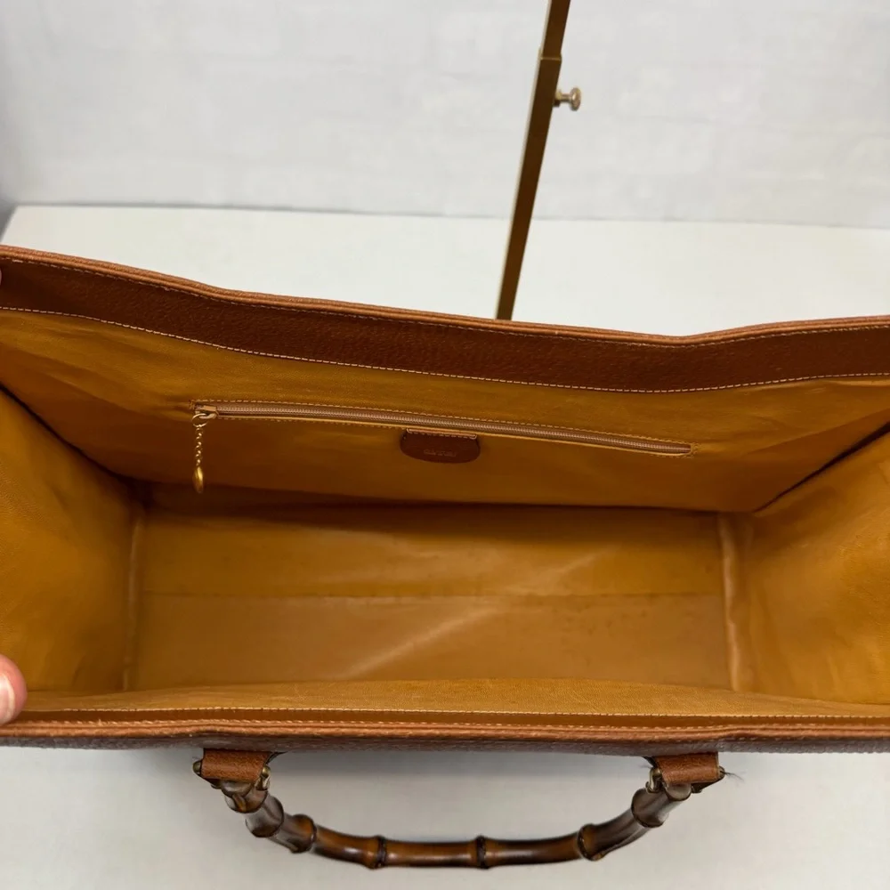 Gucci Vintage Large Bamboo Handle‎ Leather Tote Bag Brown Diana Bag